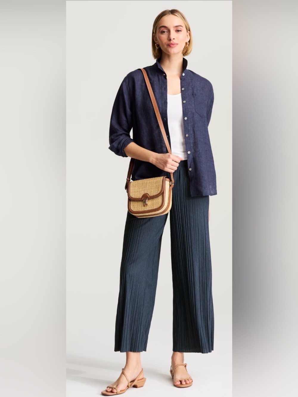 Pure Jill Pleated Wide-Leg Crop Pants In Night Heather Size Small